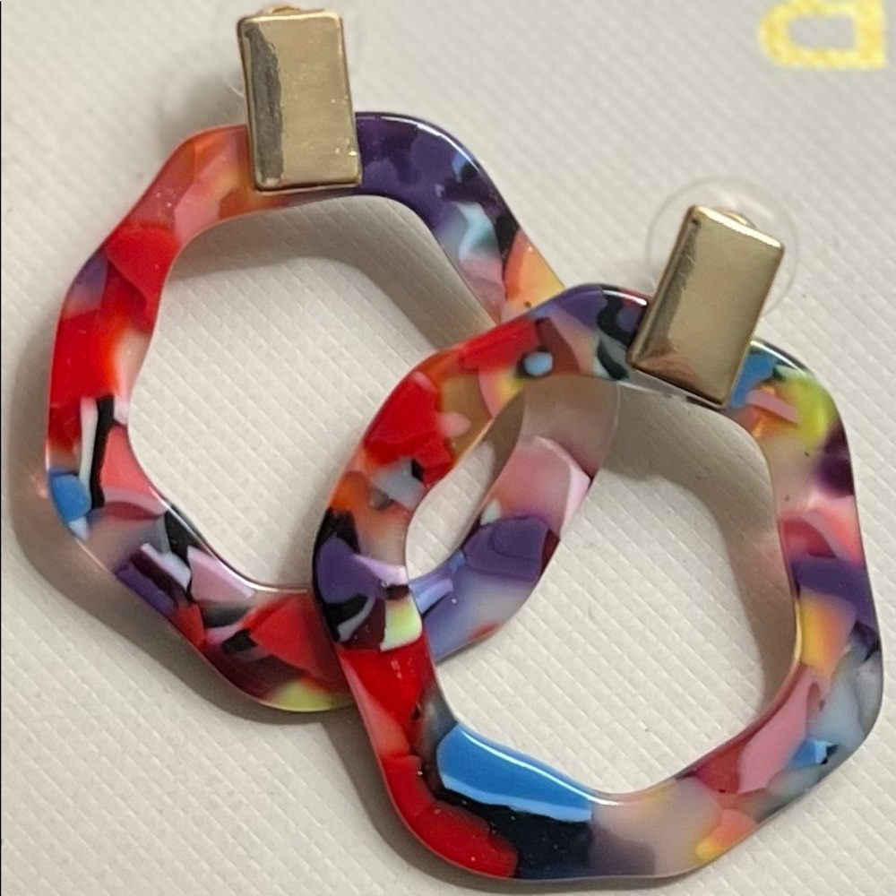 Acetate multicolor drop hoop earrings